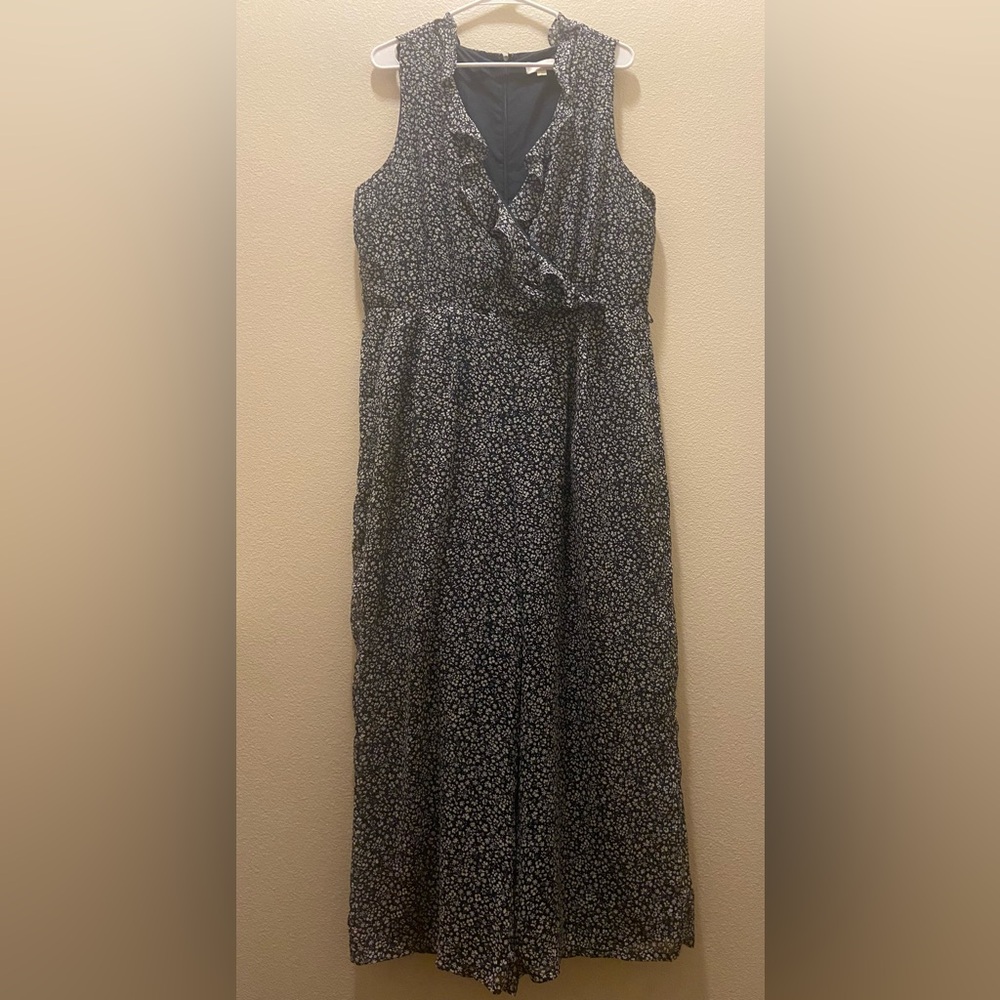 Loft blue v neck floral jumpsuit size 14